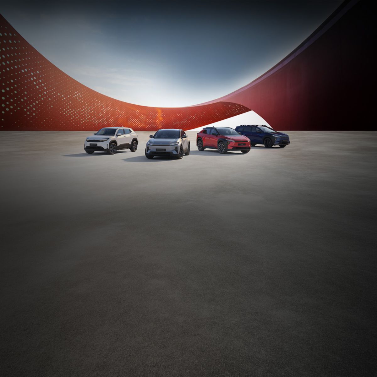 Vier Toyota E-Modelle nebeneinander